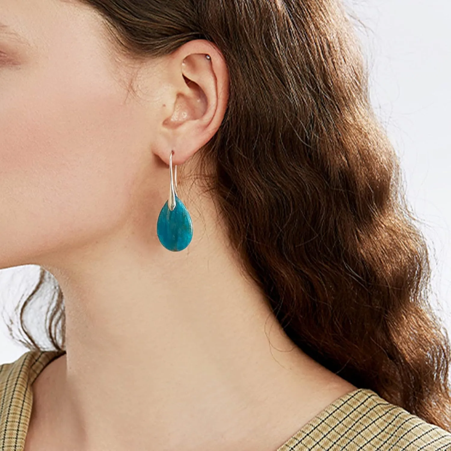 Natural Stone Teardrop Earrings Crystal Healing Birthstone Dangle Earrings