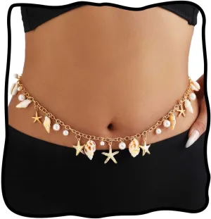 Nicute Gold Wasit Chain Starfish Seashell Tassel Belly Chain Summer Beach Bikini Body Jewelry for Women