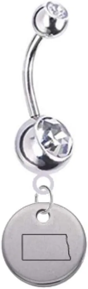 North Dakota State Silhouette Belly Button Navel Ring - Customize Your Gem Color
