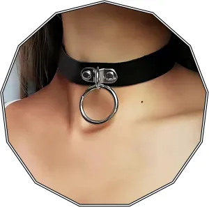 Olbye Black Leather Choker Necklace - Circle Short Necklace With Rivet Studded Spike, Adjustable Punk Design, Gothic Style for Women