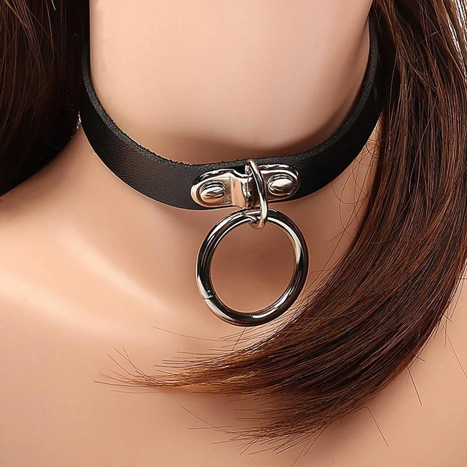 Olbye Black Leather Choker Necklace - Circle Short Necklace With Rivet Studded Spike, Adjustable Punk Design, Gothic Style for Women