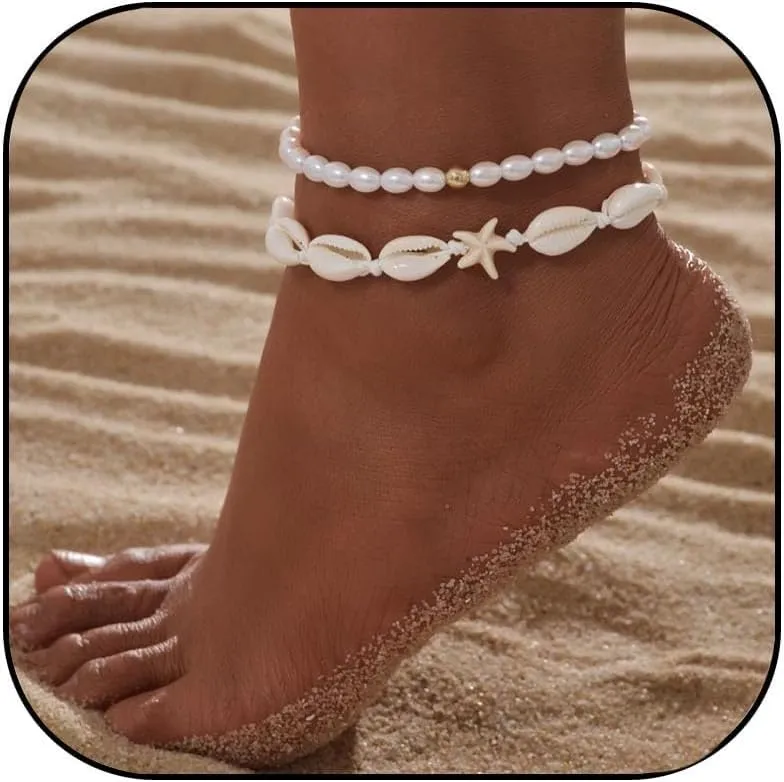 Pearl Anklet for Women Shell Ankle Bracelet Butterfly Pearl Anklets Seashell Anklet Summer Beach Foot Jewelry Gifts