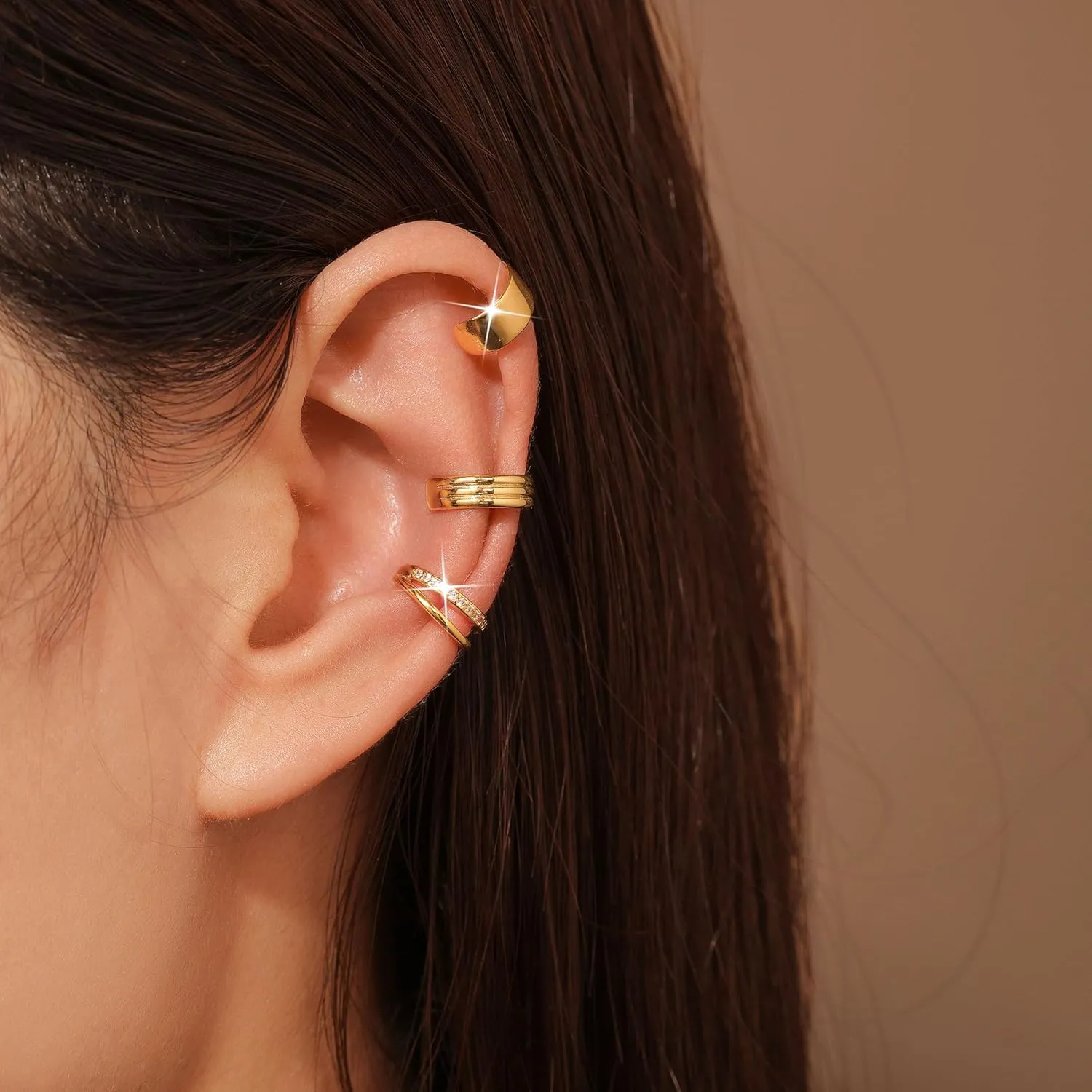 PLOMFOV Ear Cuff Earrings for Women Ear Cuffs Non Piercing 14K Gold Filled Ear Cuff Gold Clip on Cartilage Fake Earrings Trendy Chunky/Thin Ear Cuff Single
