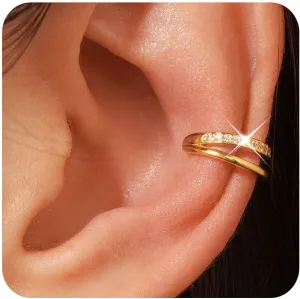 PLOMFOV Ear Cuff Earrings for Women Ear Cuffs Non Piercing 14K Gold Filled Gold Clip on Cartilage Fake Earrings Trendy Chunky/Thin Earring Cuff Single Double Line CZ