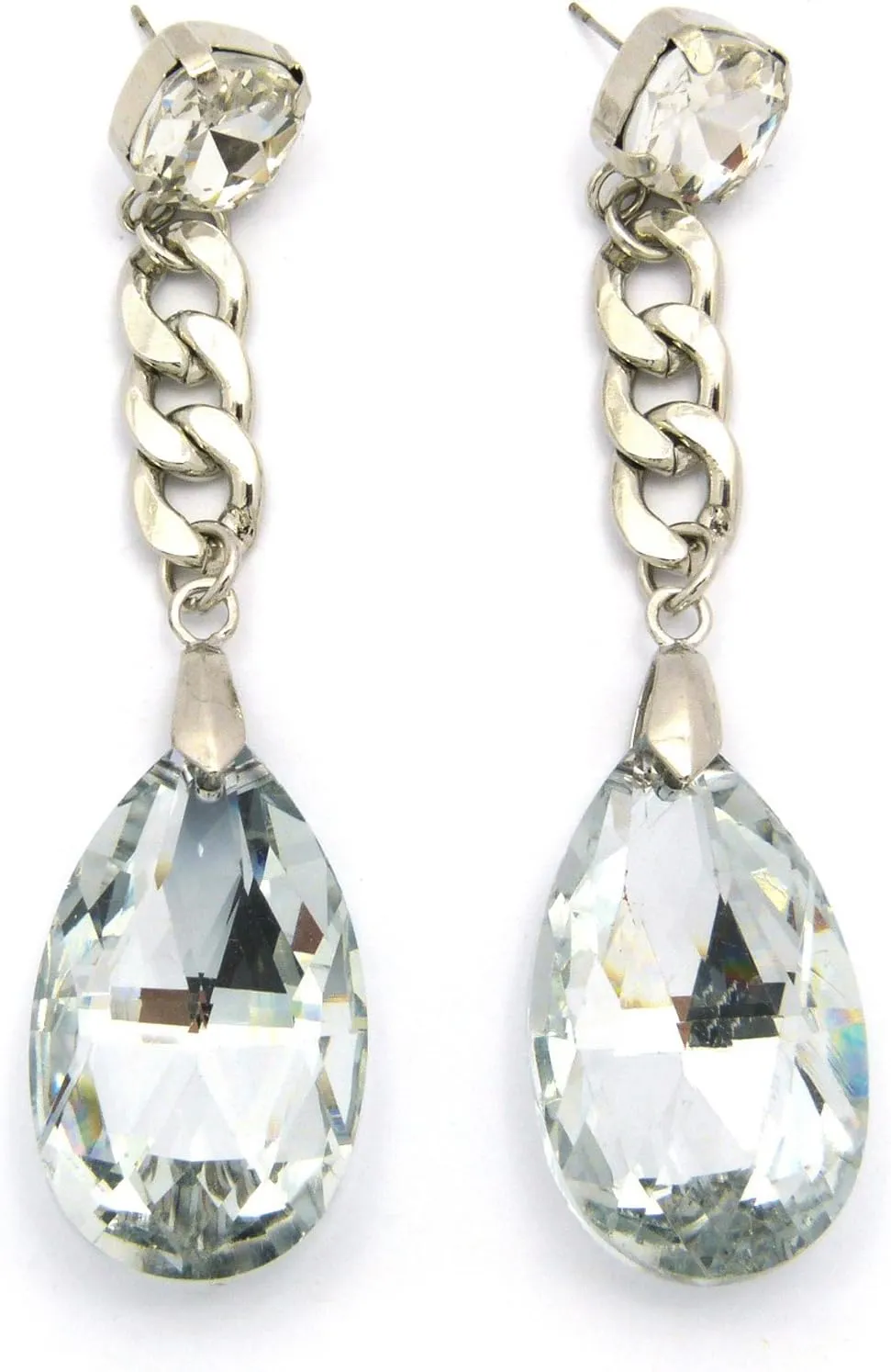 Princess and Pear Cut Rhinestone Stud Chain Drop Earrings