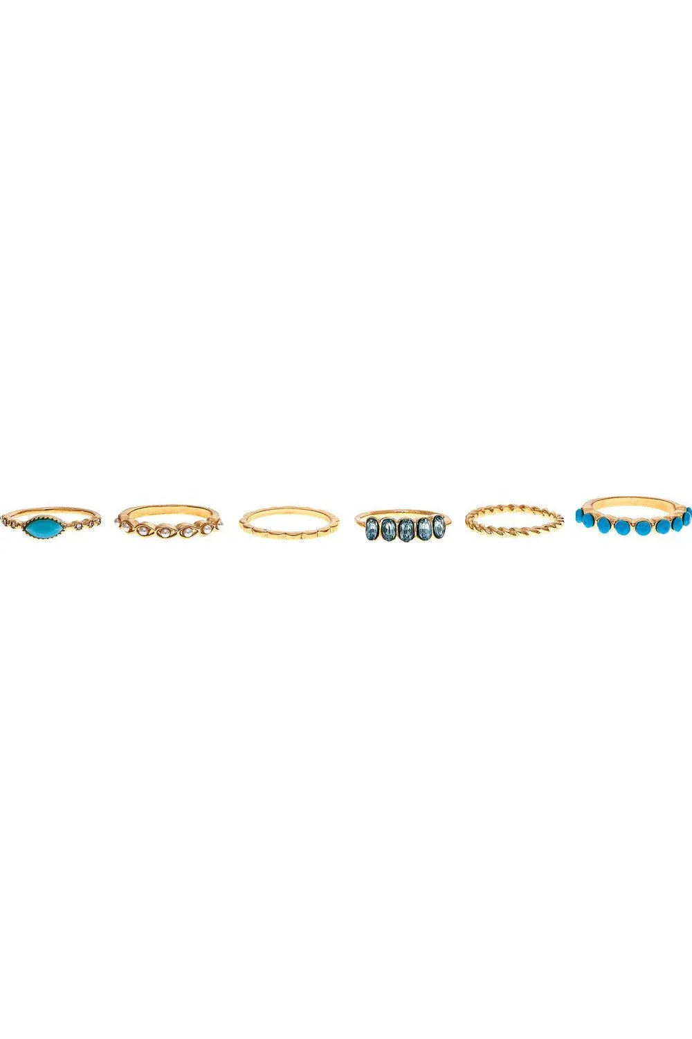 Rain Jewelry Gold Blue Gem Six Band Size 7 Ring Set