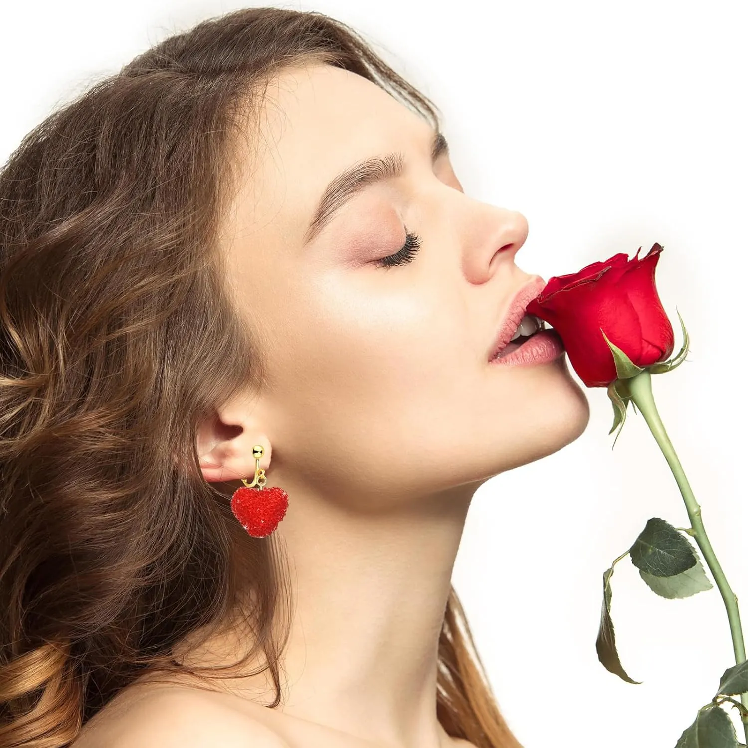 Red Pink Love Heart Clip On Earrings for Women, Non Pierced Drop Shaped Screw Back Jewelry, Mothers' Day Holiday Trendy Dangle Earrings