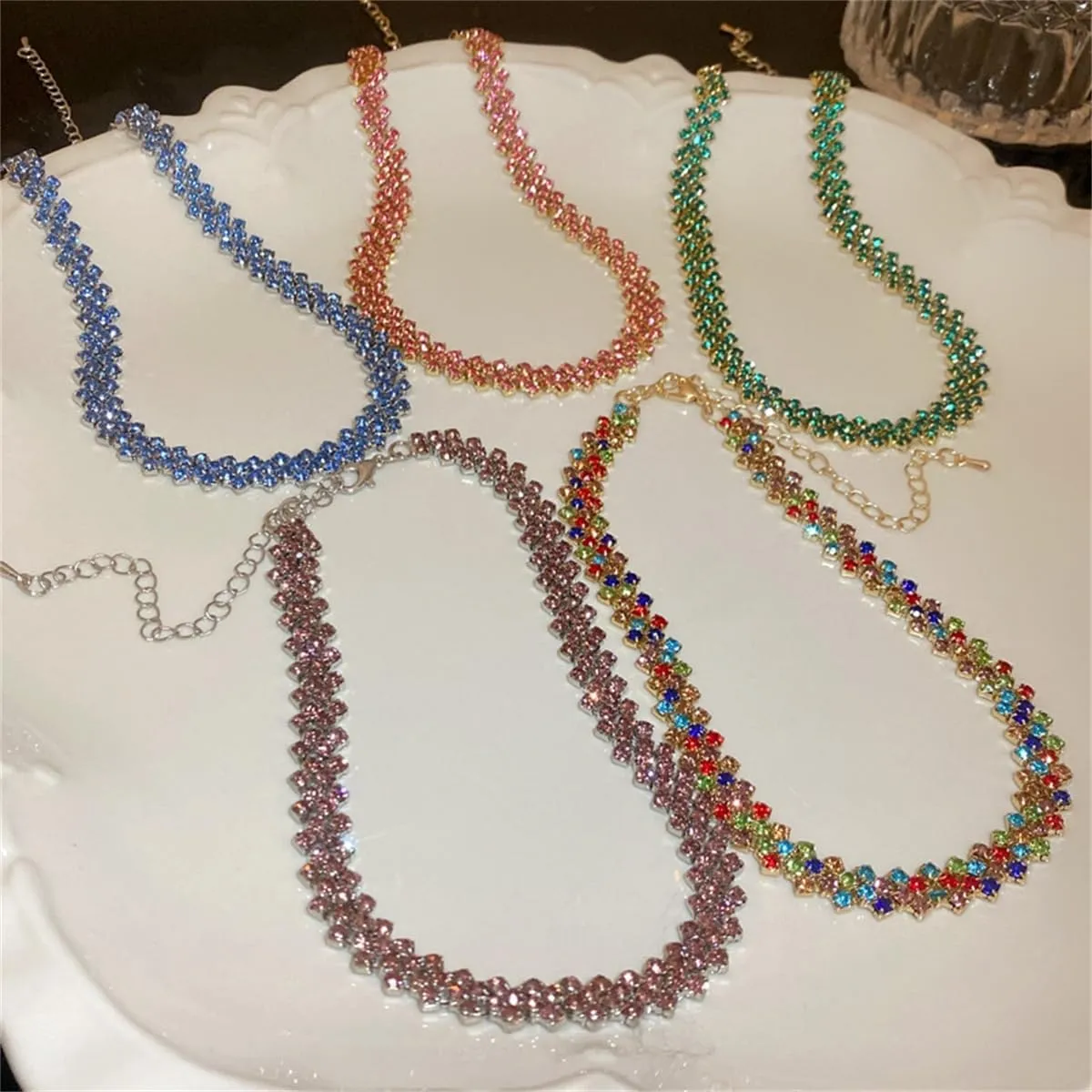 Rhinestone Choker Necklace Sparkly Crystal Necklace Fashion Minimalist Party Prom Accessories for Women