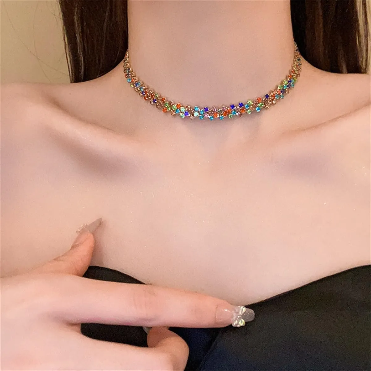 Rhinestone Choker Necklace Sparkly Crystal Necklace Fashion Minimalist Party Prom Accessories for Women