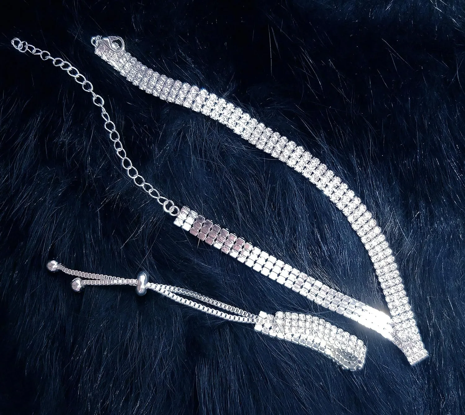 Rhinestone Choker Necklaces Set Silver Sparkly Diamond Choker Tennis Bracelet Necklace Set for Women