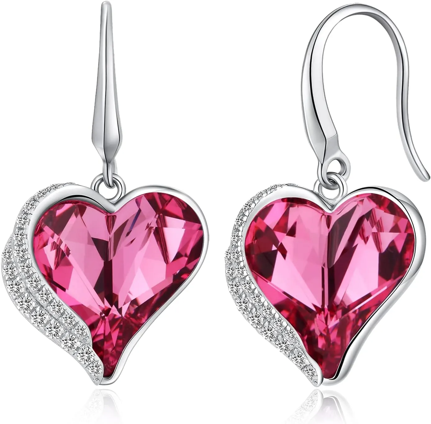 Romantic Love Heart Austrian Crystal Dangle Drop Earrings for Women 925 Sterling Silver 18K White Gold Plated Dangling Earrings Fine Jewelry