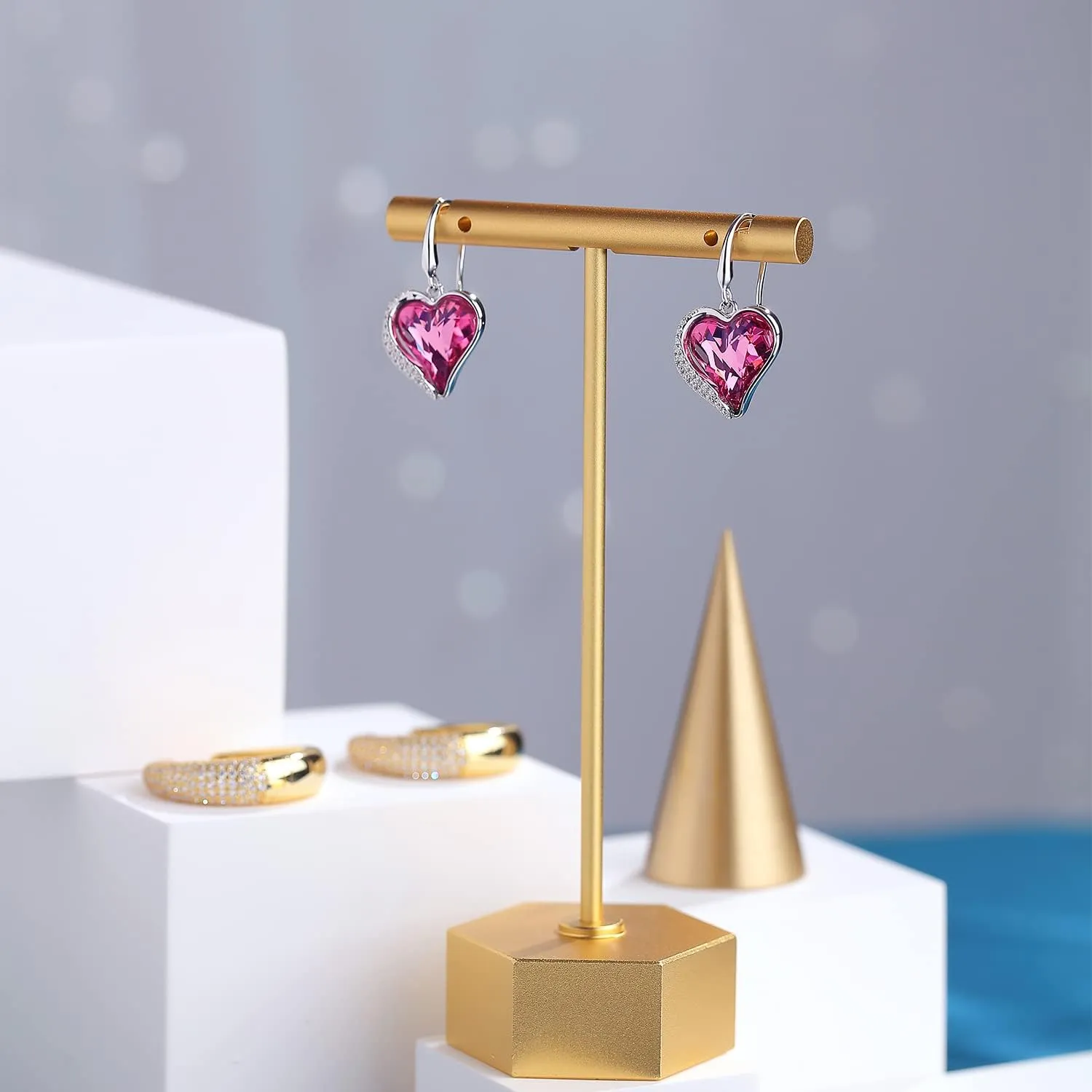 Romantic Love Heart Austrian Crystal Dangle Drop Earrings for Women 925 Sterling Silver 18K White Gold Plated Dangling Earrings Fine Jewelry