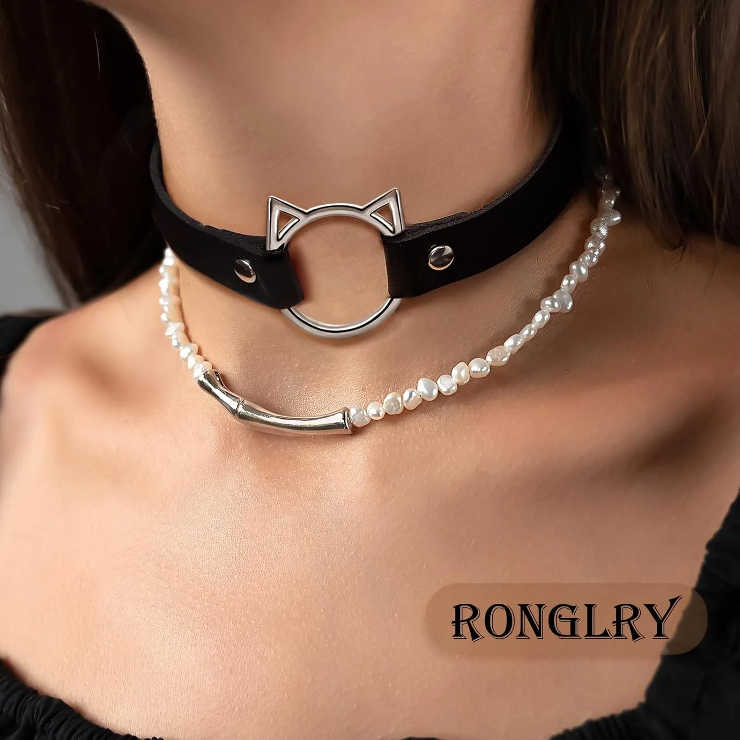 Ronglry Black Velvet Choker Necklace for Women - Adjustable Layered Goth Chokers for Party, Cosplay & Gift