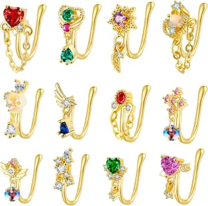 SEENI 12 PCS Fake Nose Ring Ear Cuff Clip on Helix Cartilage Earring Non Piercing Faux Nose Cuffs for Non Pierced Nose Fake Septum Nose Ring