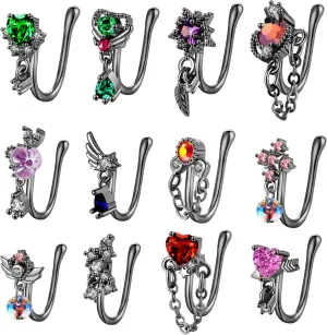 SEENI 12 PCS Fake Nose Ring Ear Cuff Clip on Helix Cartilage Earring Non Piercing Faux Nose Cuffs for Non Pierced Nose Fake Septum Nose Ring
