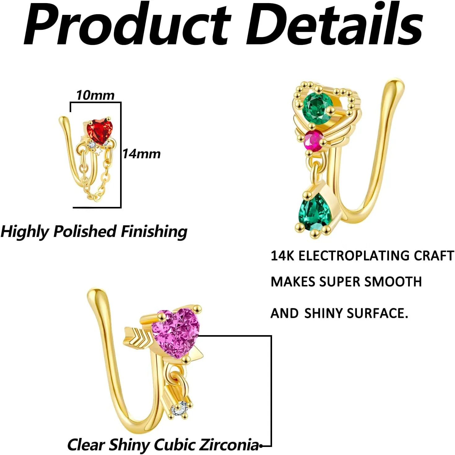 SEENI 12 PCS Fake Nose Ring Ear Cuff Clip on Helix Cartilage Earring Non Piercing Faux Nose Cuffs for Non Pierced Nose Fake Septum Nose Ring