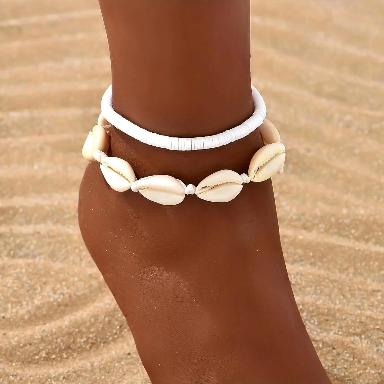 Shell Ankle Bracelet Set for Women, Gold Boho Bead Adjustable Anklet, Hawaiian Beach Seashell Pearl Heart Starfish Conch Foot Jewelry Gifts