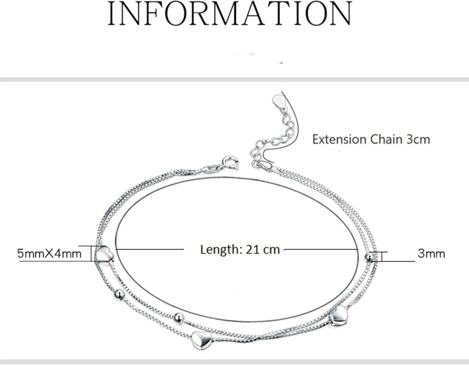 Silver Anklets for Women, 925 Silver Anklets Bracelet for Womens Double Layer Chain with Heart Silver Chain Anklets Dainty Jewelry Gift