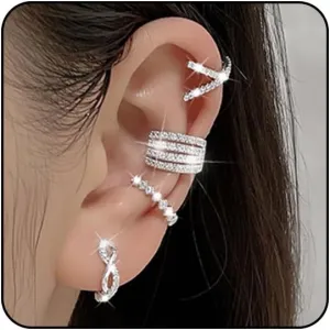 Silver Ear Cuffs for Women Non Piercing Cubic Zirconia Sparkling Huggie Ear Cuff Earrings Gold Cuff Fake Earrings Cartilage Earrings