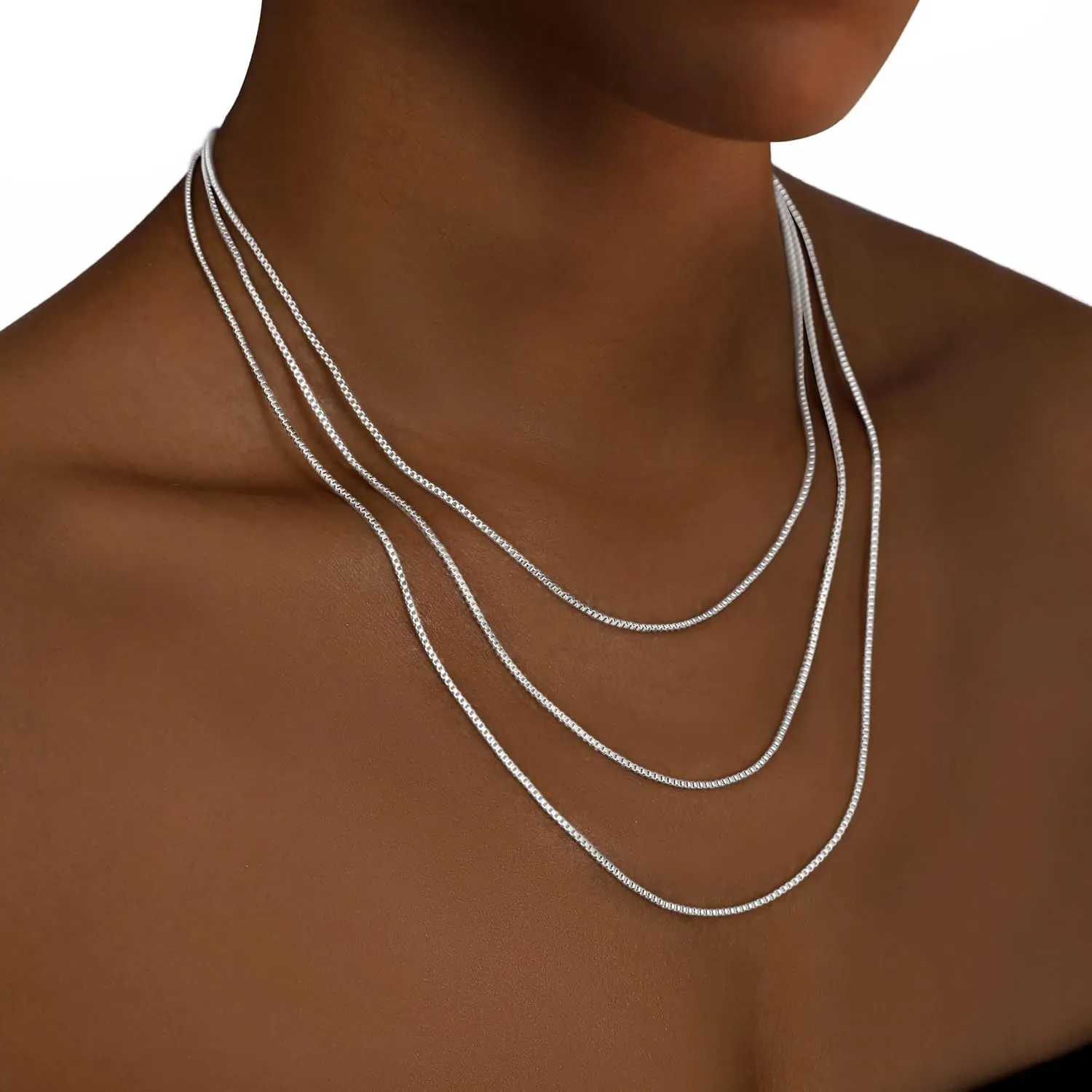 Silver Layered Necklaces for Women,925 Sterling Silver Plated Chain Choker Necklace Stack, Herringbone Paperclip Silver Necklace Set