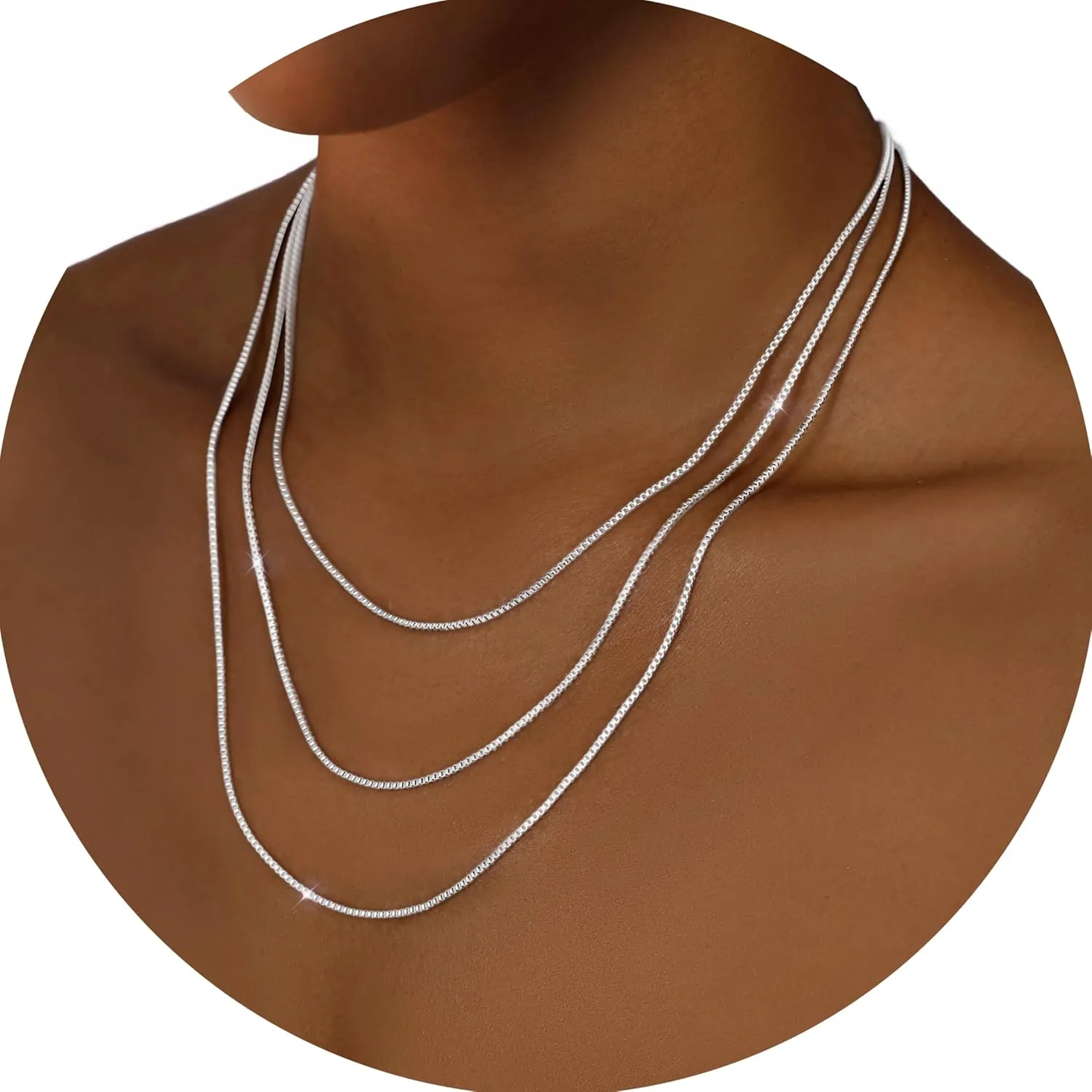 Silver Layered Necklaces for Women,925 Sterling Silver Plated Chain Choker Necklace Stack, Herringbone Paperclip Silver Necklace Set