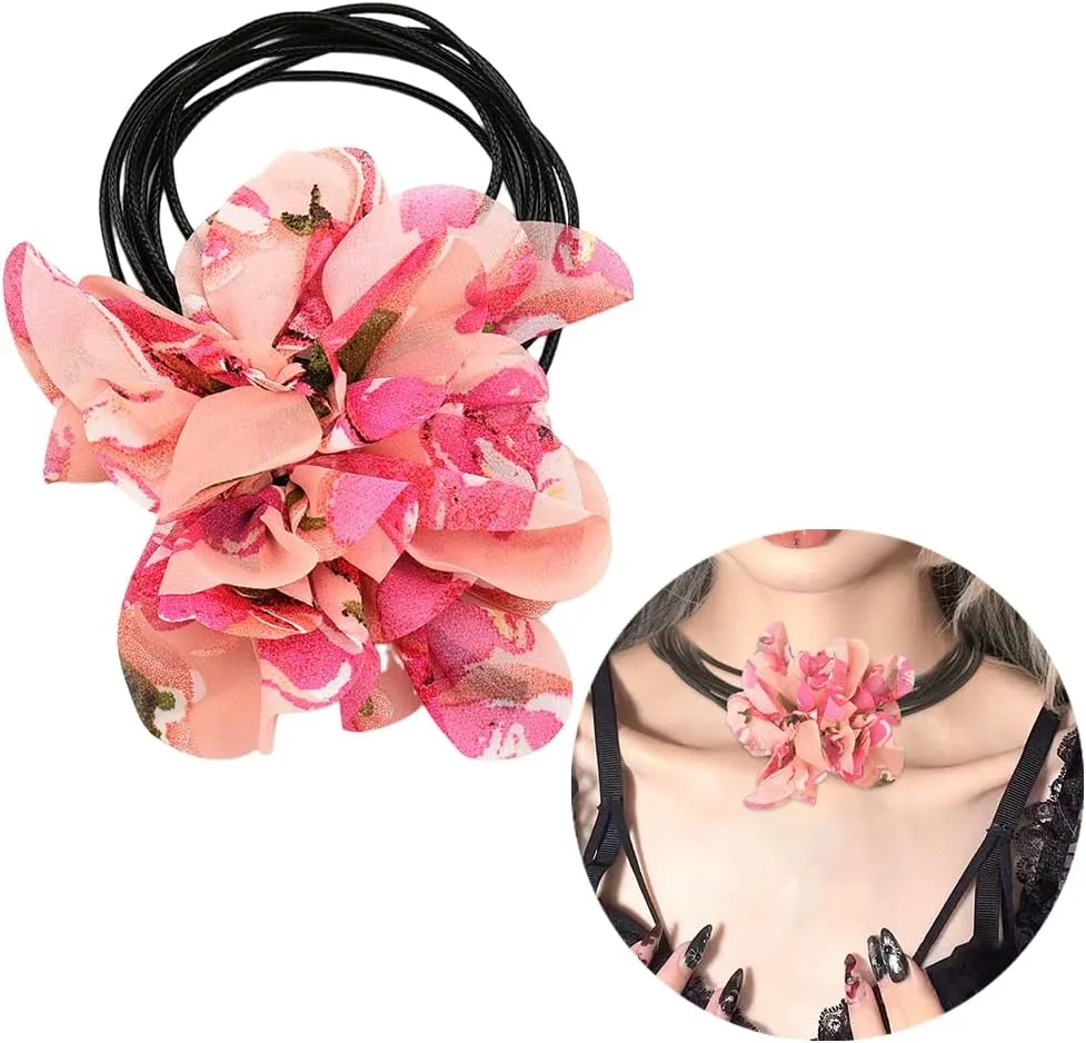 Sisadodo Floral Flower Choker Necklace for Women Big Floral Choker Necklaces for Girls Artificial Flower Neck Tie Collar Necklaces