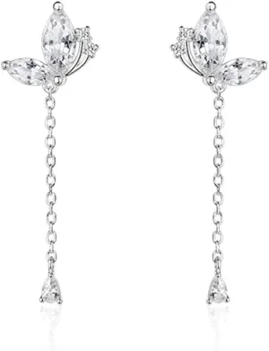 SLUYNZ 925 Sterling Silver CZ Butterfly Dangle Earrings Droplet Chain for Women Teen Girls Pretty Butterfly Drop Earrings Tassel