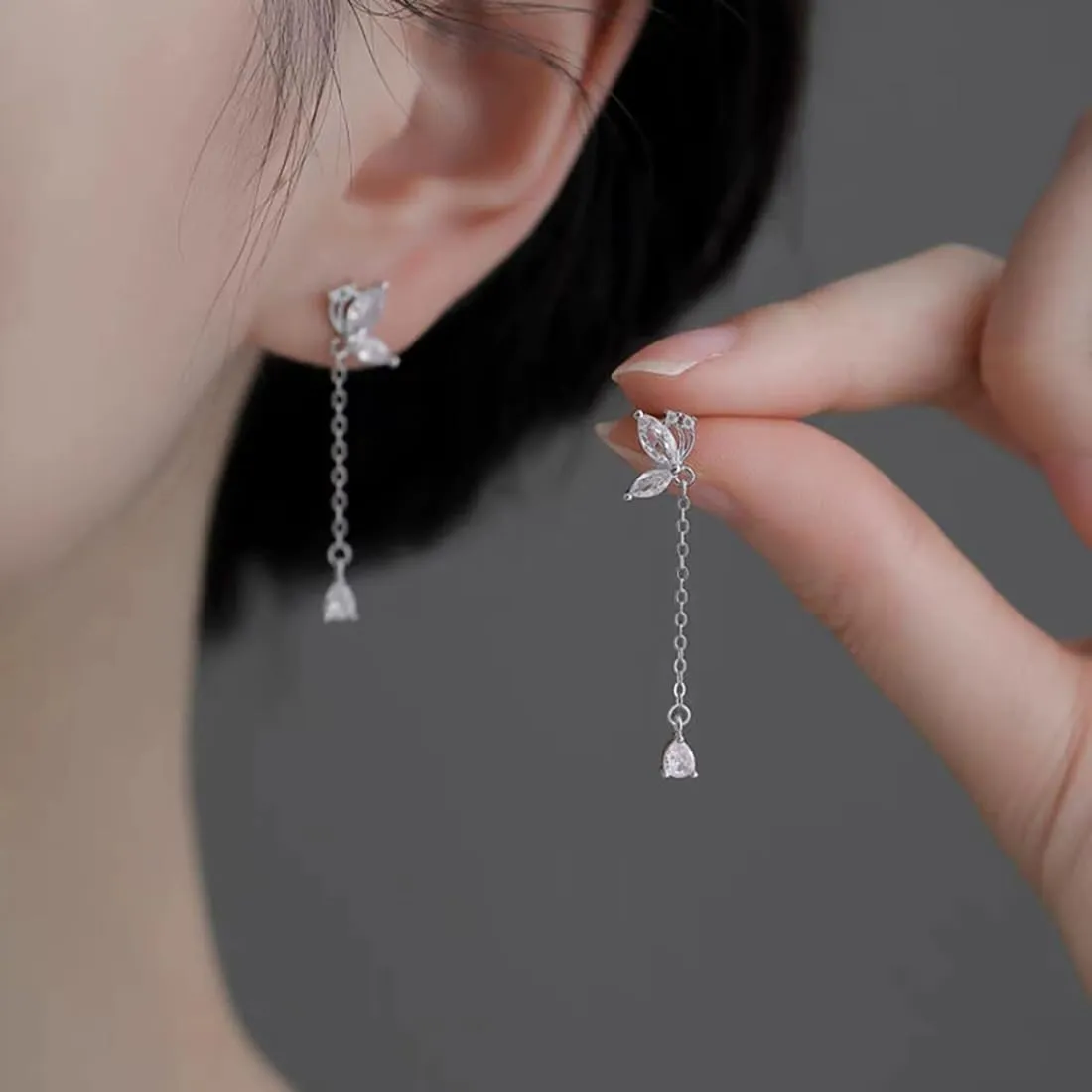SLUYNZ 925 Sterling Silver CZ Butterfly Dangle Earrings Droplet Chain for Women Teen Girls Pretty Butterfly Drop Earrings Tassel