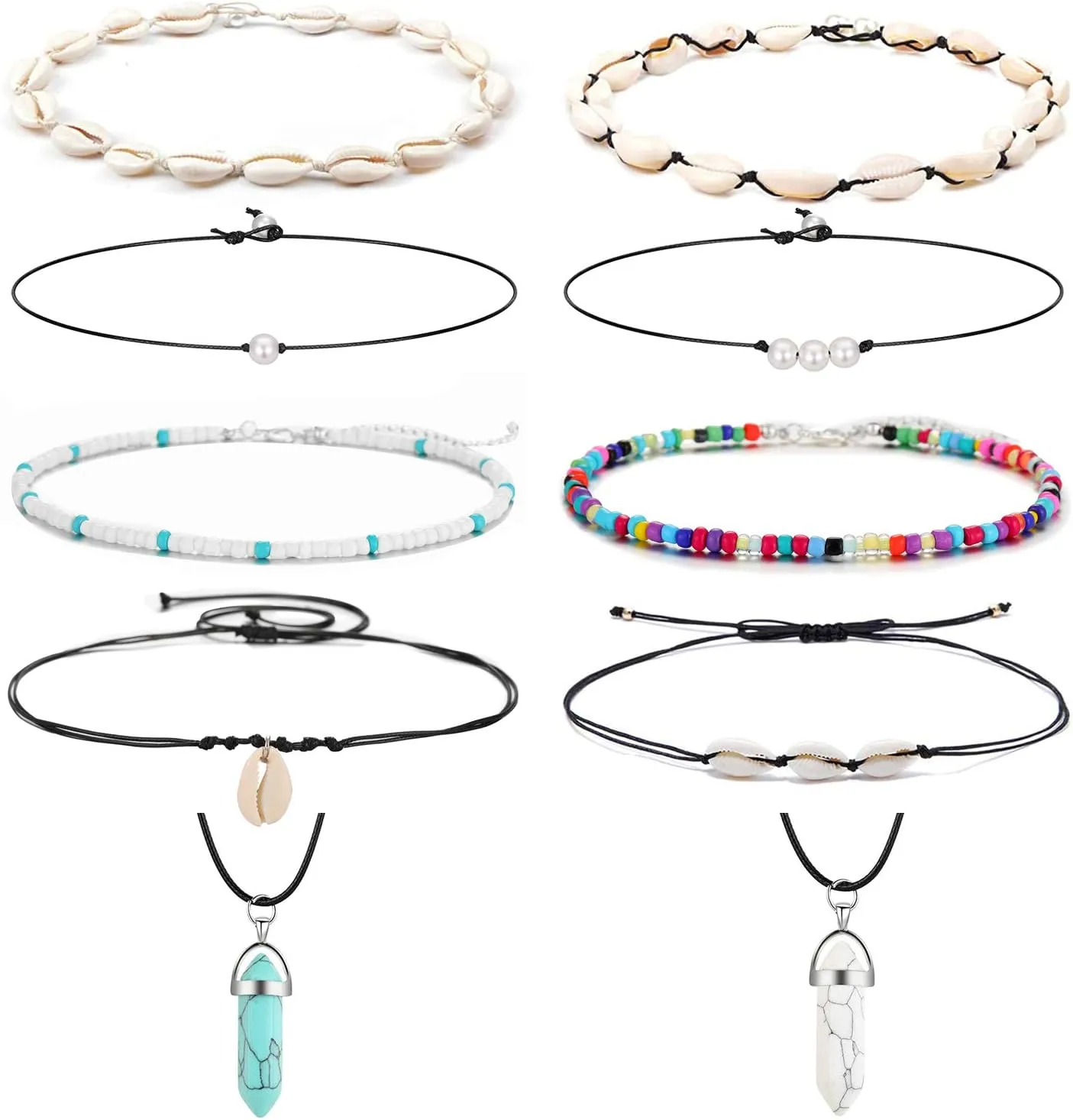 Small Bead Choker Necklace for Women Cute Boho Beaded Necklaces Adjustable Beach Shell Bead Necklace