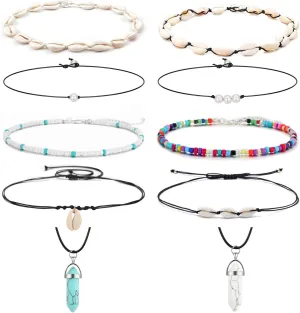 Small Bead Choker Necklace for Women Cute Boho Beaded Necklaces Adjustable Beach Shell Bead Necklace