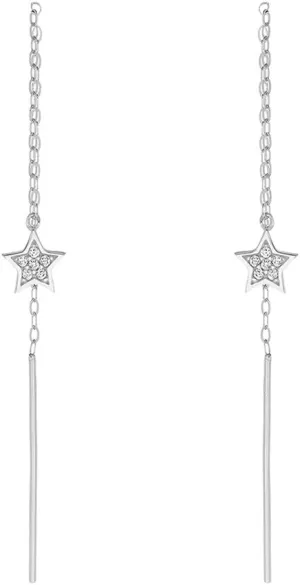 Solid 14K White Gold Earrings Handmade CZ Star Threader Drop Earrings