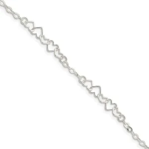 Solid 925 Sterling Silver 9inch Unique Heart Link Anklet - with Secure Lobster Lock Clasp 9"