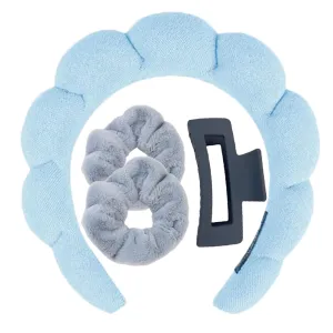Spa Headband and Wristband Set for Women Girls, Skin Care Headband for Washing Face - Hair Clip Scrunchies Makeup Headbands Terry Cloth Sponge Puffy - Makeup Hair Accessories - Blue