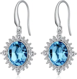 Sparkling Austrian Crystal Teardrop Dangle Earrings for Women 925 Sterling Silver Hypoallergenic Crystal Fine Jewelry Gift for Women/Wife/Mother
