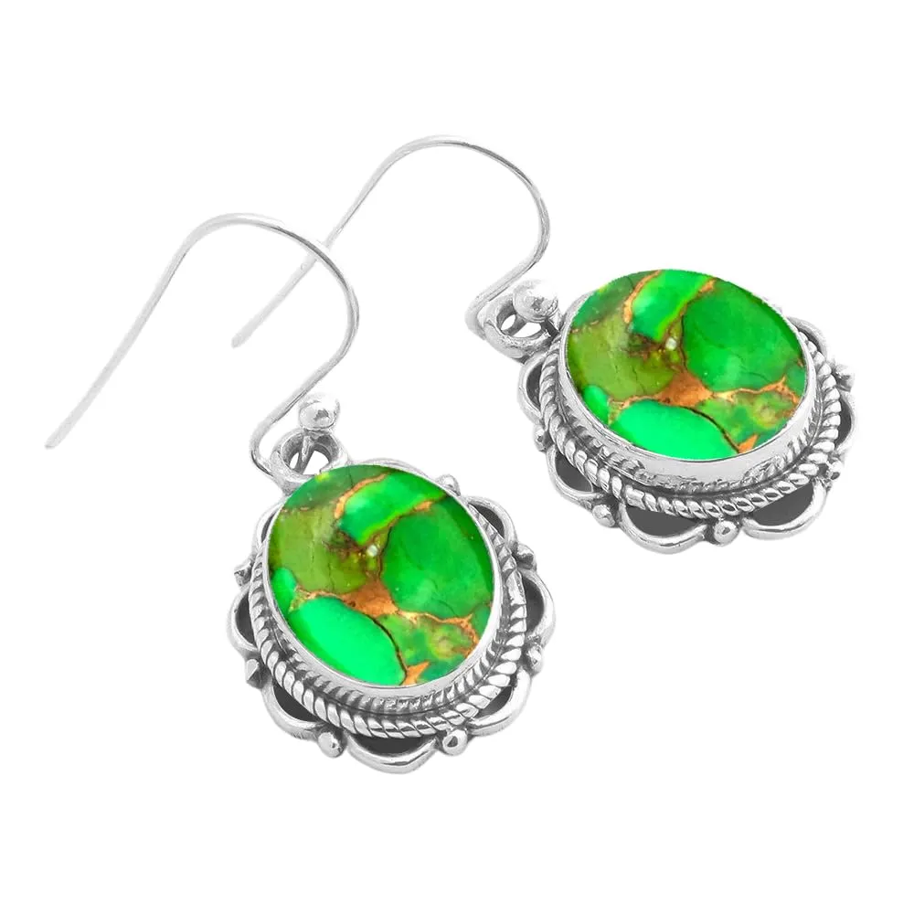 Sterling Silver 925 Dangling Earrings For Womens Green Copper Turquoise Dangle Drop Earrings Sterling Silver Drop Dangle Earrings Green Gemstone Minimalist Dangle Drop Earrings