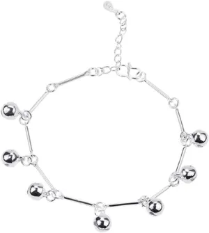 Sterling Silver Ankle Bracelets for Women 10 Inch, Beach Jewelry Anklets Chain with Bells Silver Foot Accessories Summer 25cm