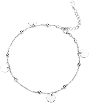 Sterling Silver Anklets for Women 9 Inch, Beach Anklets Chain with Round Silver Foot Jewelry Summer 23cm