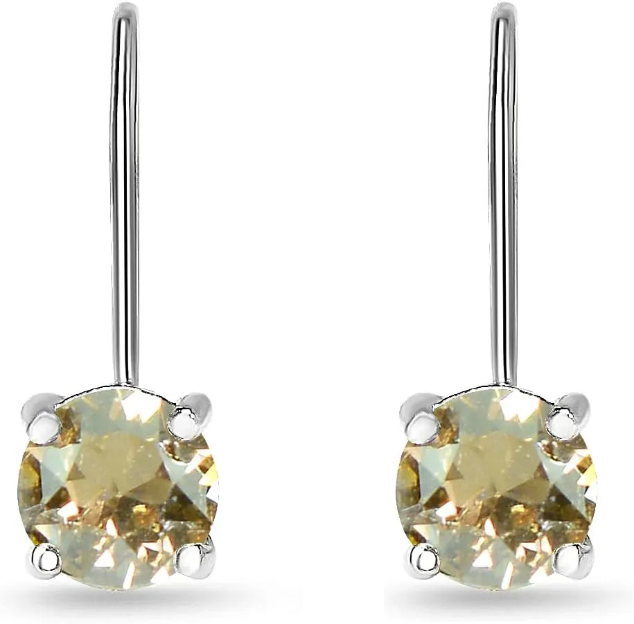 Sterling Silver Birthstone Drop Earrings, Crystal Solitaire Dangle Earrings, 6mm Round Leverback, Dainty