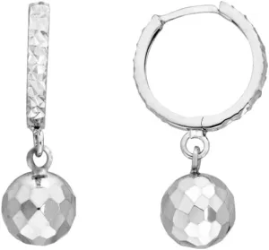 Sterling Silver Hoop Earrings - Small Diamond-Cut Design with Ball Drop - Minimalist Style - by Dazyle