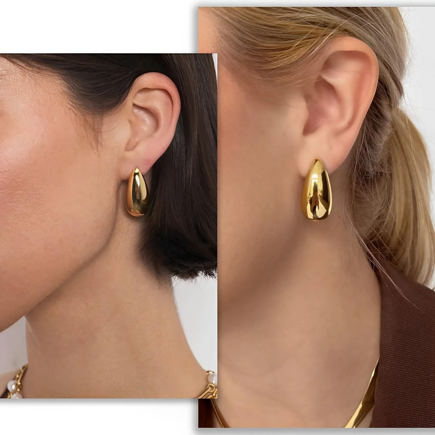 Sterling Silver Post Gold Teardrop Earrings for Women Lightweight Chunky Gold Hoops Hypoallergenic Gold Plated Waterdrop Earrings Trendy Hollow Open Hoops Large Tear Drop Earrings Jewelry