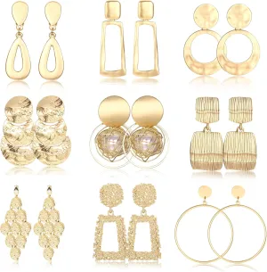 Subiceto 9 Pairs Gold Silver Clip on Earrings for Women Statement Clip On Earrings Large Gold Silver Geometric Clip Earrings Square Rectangle Round Clip Dangle Earrings Non Pierced Earrings Set