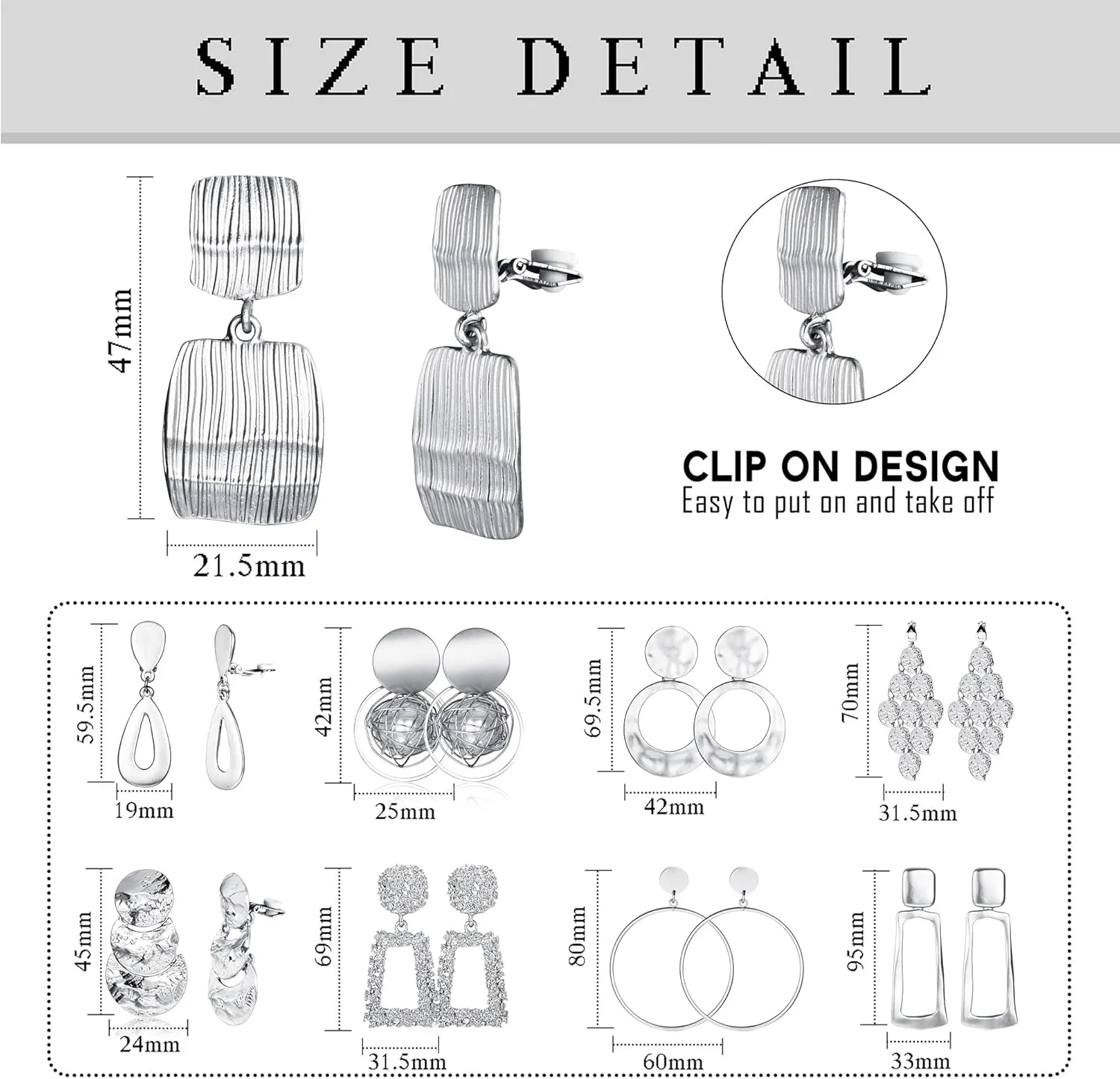 Subiceto 9 Pairs Gold Silver Clip on Earrings for Women Statement Clip On Earrings Large Gold Silver Geometric Clip Earrings Square Rectangle Round Clip Dangle Earrings Non Pierced Earrings Set