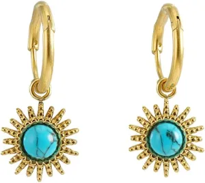 Sun Dangle Drop Hoop Earrings for Women Stainless Steel Blue Turquoise Dangling Charm Huggie Hoops Earrings Delicate Ear Jewelry