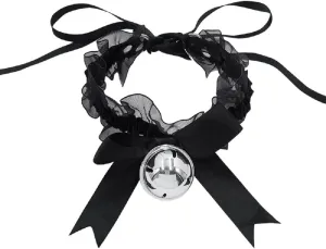 tenghong2021 2 Pcs Lace Bell Choker Necklaces Set Chiffon Lace Kitty Bow Collar Choker Necklace See-through Bell Pendant Necklace Sexy Accessories Lolita Style Cosplay for Girls Women