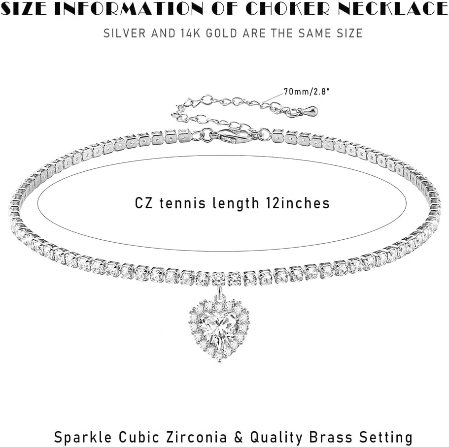 Tennis Necklaces for Women Sparkly Choker Teardrop Heart Cross Pendant Necklace Silver/Gold Filled Faux Diamond Necklaces Jewelry