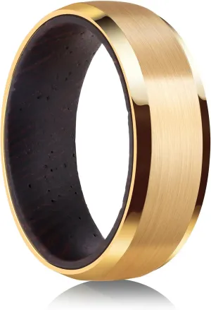 Tungsten Rings for Men Womens 8mm Black Silver Fashion Promise Wedding Band Carbide Inner Hole Inlaid Whiskey Barrel Wood Chamfer Frosted Matte Finish Edge Comfort Fit size 7-12