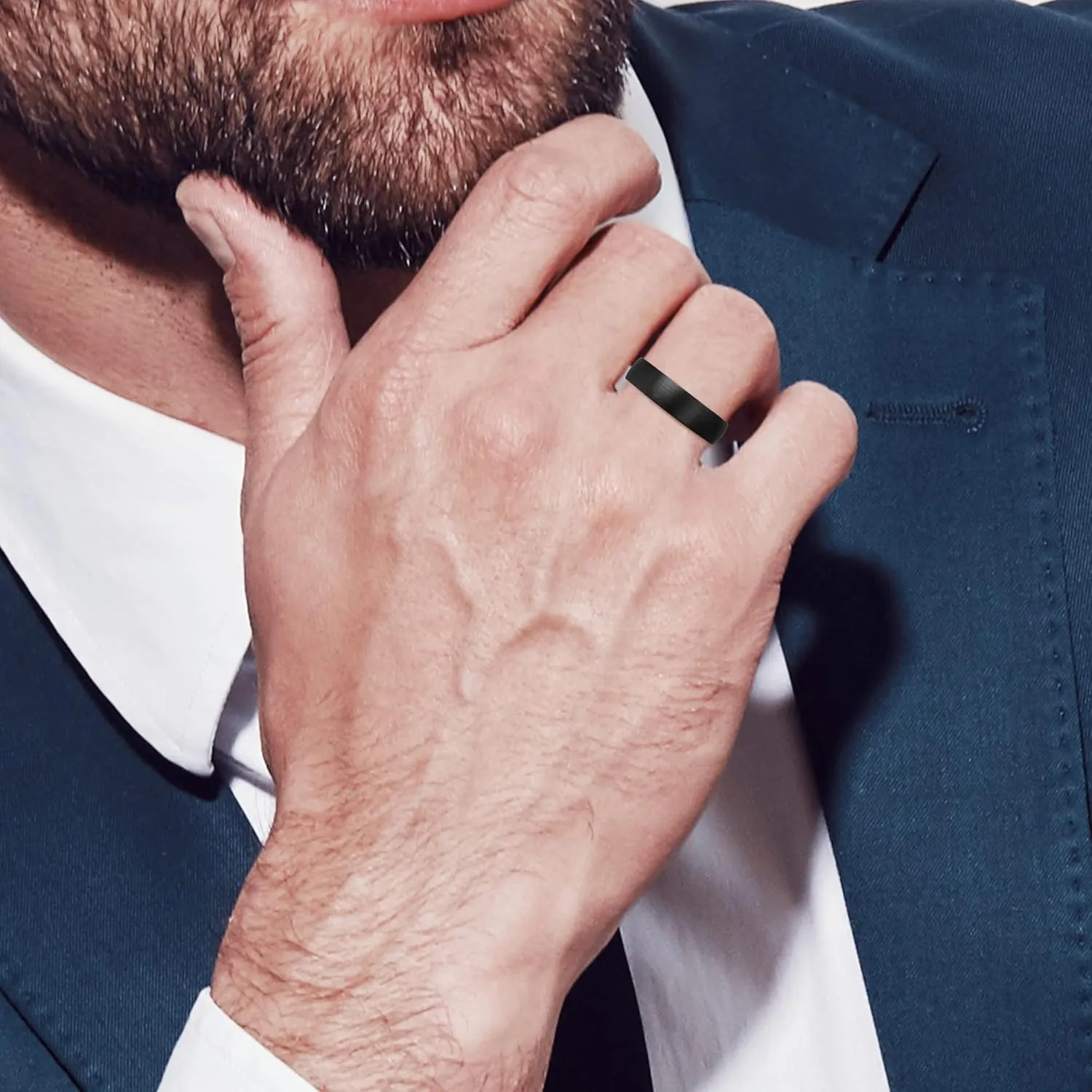 Tungsten Rings for Men Womens 8mm Black Silver Fashion Promise Wedding Band Carbide Inner Hole Inlaid Whiskey Barrel Wood Chamfer Frosted Matte Finish Edge Comfort Fit size 7-12