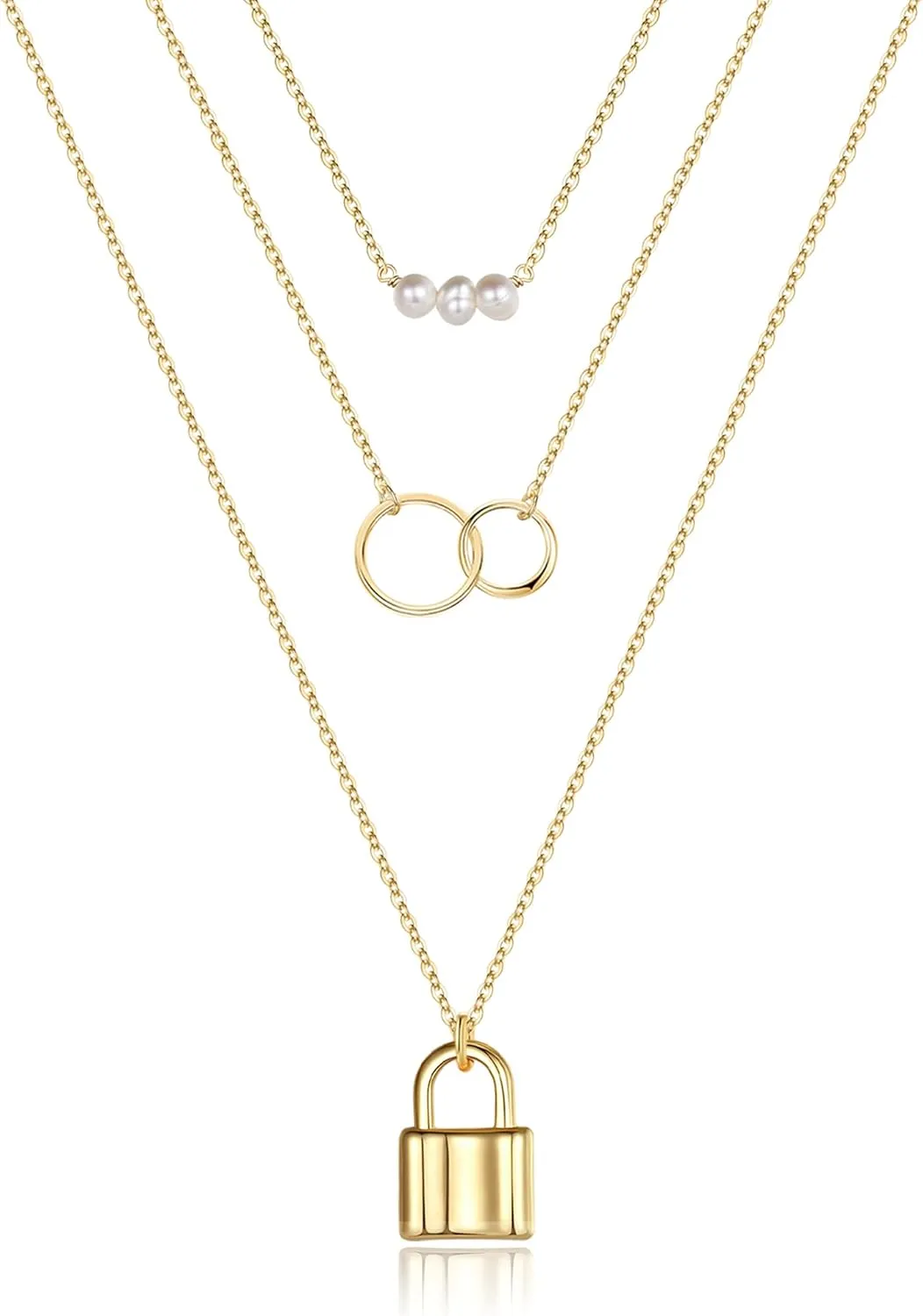 Turandoss Gold Layered Necklaces for Women - 14K Gold Plated Handmade Multilayer Bar Pearls Coin Disc Moon Butterfly Medallion Adjustable Dainty Layered Choker Necklaces for Women Jewelry
