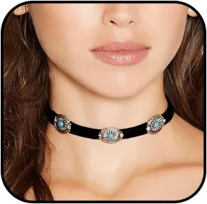 Turquoise Choker Necklace for Women Western Turquoises Leather Choker Necklaces Turquoise Flannel Necklaces Boho Turquoises Choker Necklace Jewelry