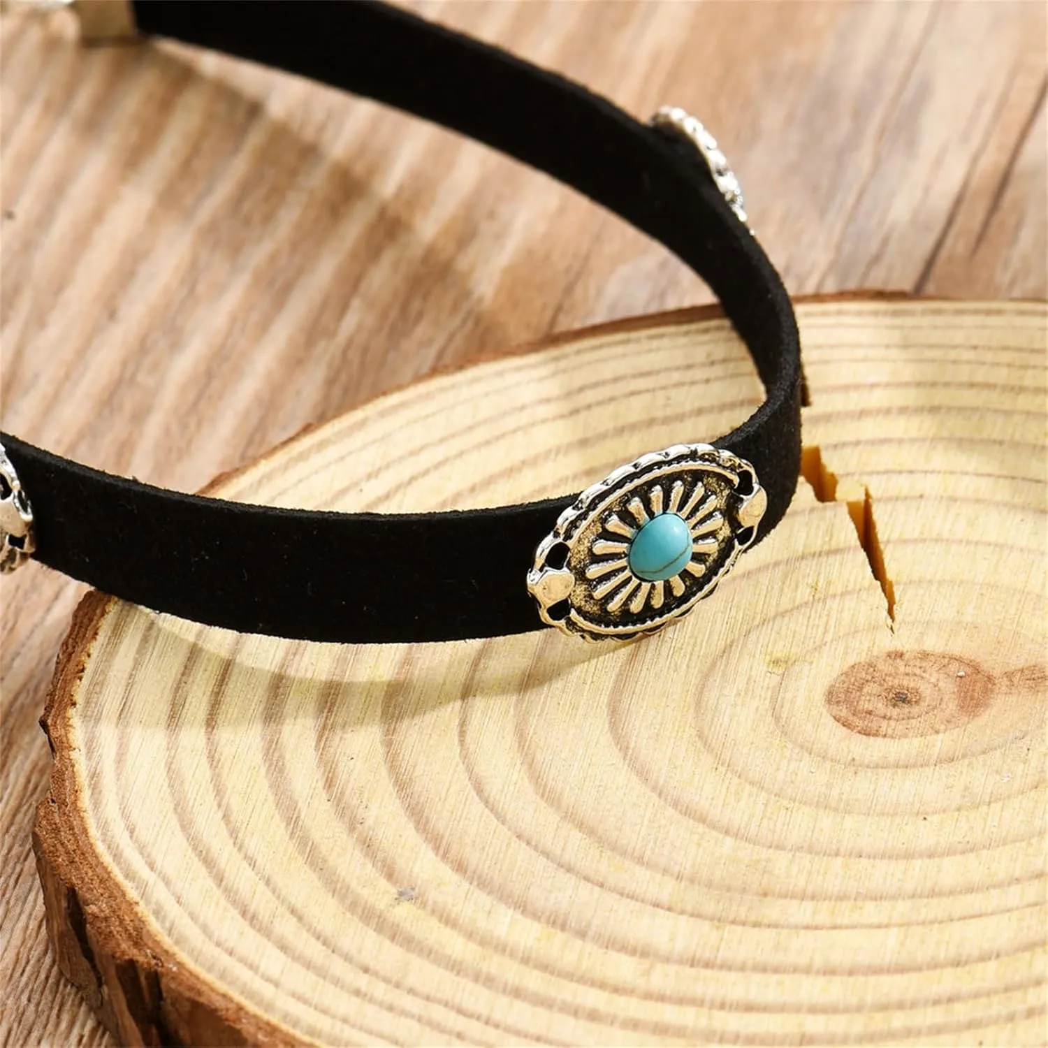 Turquoise Choker Necklace for Women Western Turquoises Leather Choker Necklaces Turquoise Flannel Necklaces Boho Turquoises Choker Necklace Jewelry